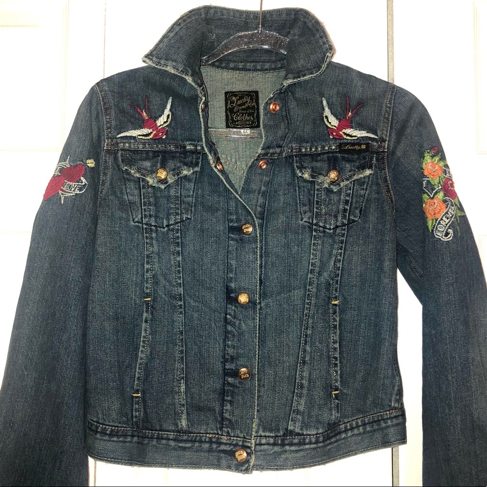 Lucky Brand Denim True Love is Forever Tattoo Jacket Medium - Picture 4 of 16